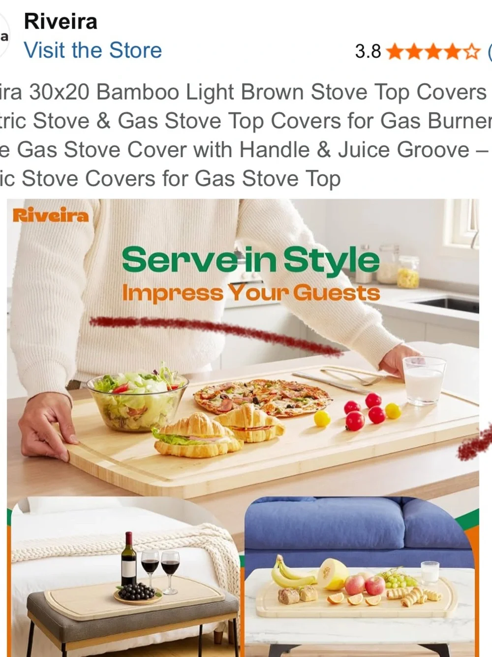 Stove top cover  Bamboo Cutting Board with Juice Groove - Natural Bamboo